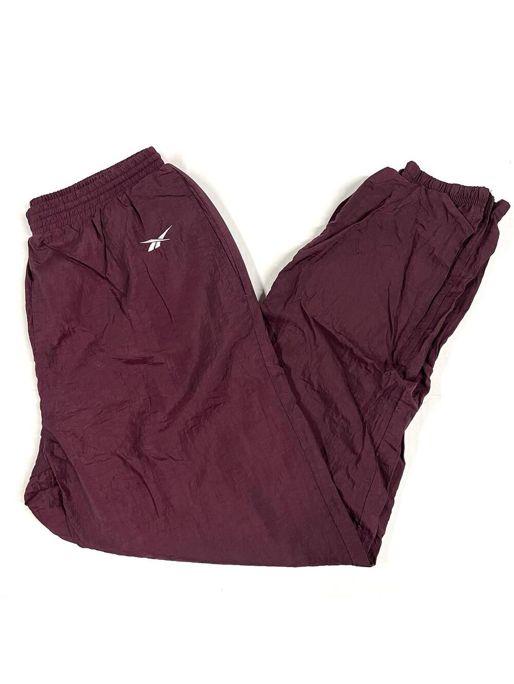 Vintage Reebok Track Windbreaker Pants Sz L Maroon Lined Warmup Running